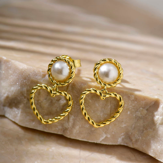 Heart Drop Pearl Stud Earrings