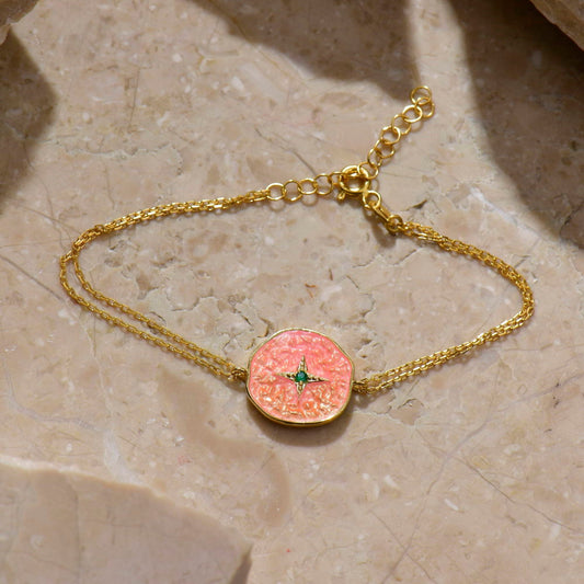 Pink Enameled Emerald Star Bracelet